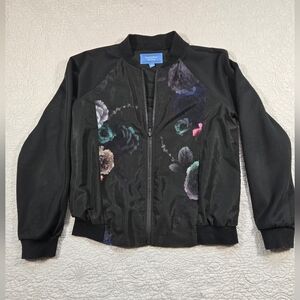 Simply Vera Wang Black Floral Bomber Jacket Size S